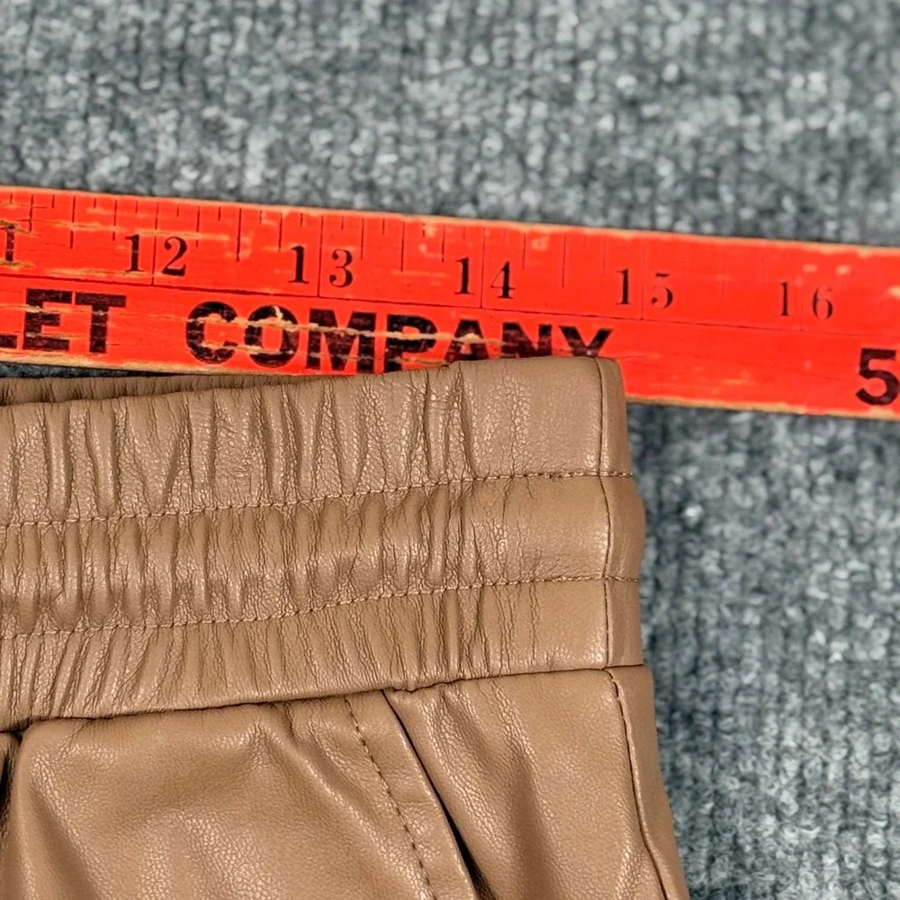 Pull‎ On Chic Faux Vegan Leather Jogger Pants Small Taupe Drawstring Waist Fall